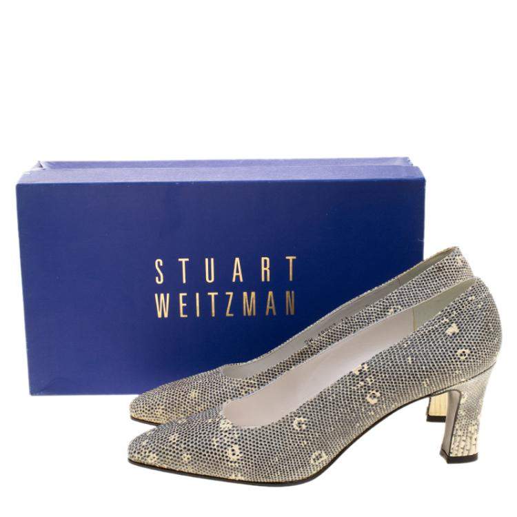 Pre Owned Stuart Weitzman Two Tone Lizard Leather Pumps Size 38.5