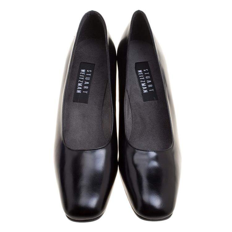 Pre Owned Stuart Weitzman Black Leather Tiered Heel Pumps Size 38.5