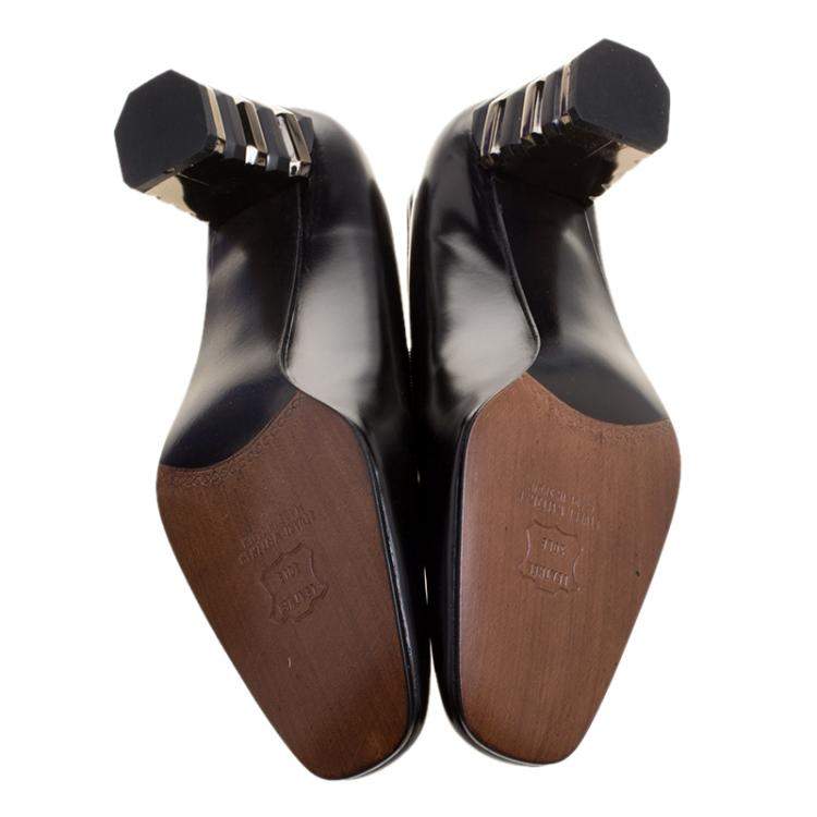 Pre Owned Stuart Weitzman Black Leather Tiered Heel Pumps Size 38.5