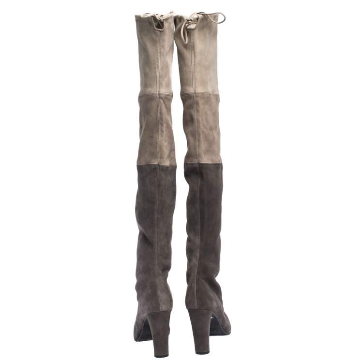 Pre Owned Stuart Weitzman Two Tone Suede Over The Knee Boots Size 38.5