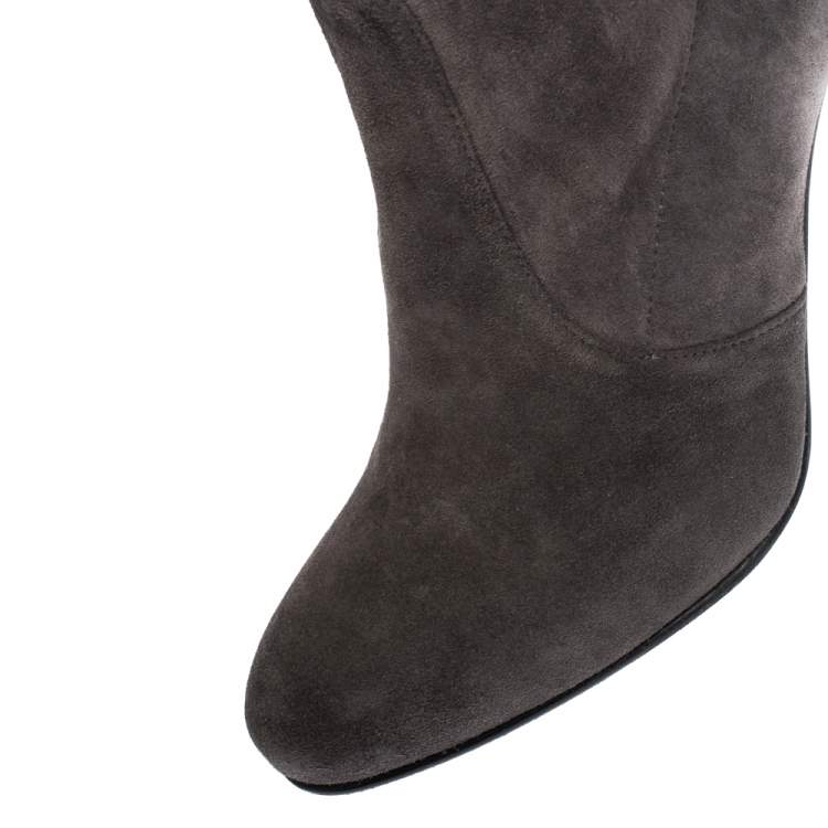 Pre Owned Stuart Weitzman Two Tone Suede Over The Knee Boots Size 38.5