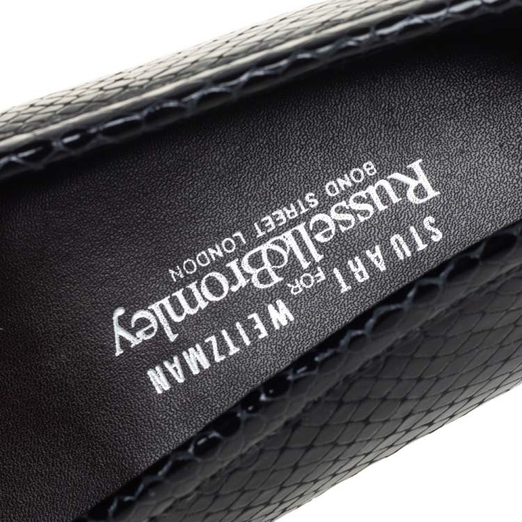 Pre Owned Stuart Weitzman Black Python Embossed Leather Tassel Loafers Size 37