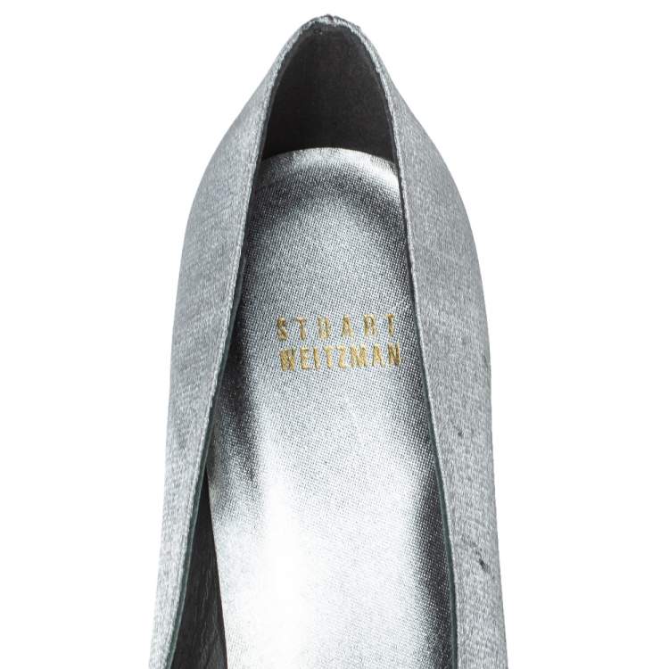 Pre Owned Stuart Weitzman Metallic Silver Fabric Pumps Size 39.5