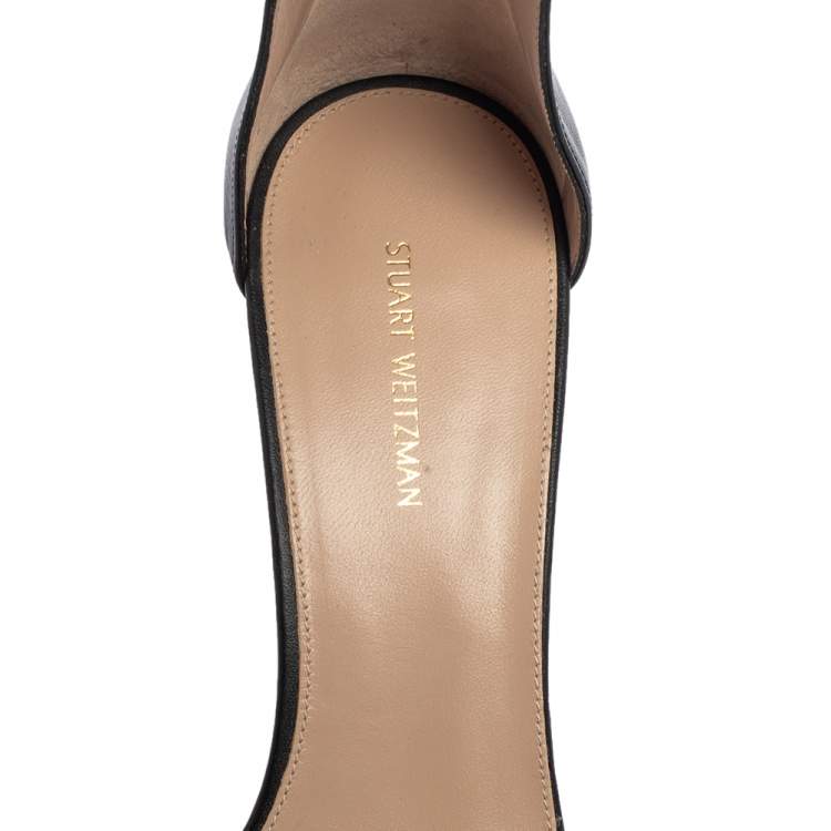Pre Owned Stuart Weitzman Black Leather Embellished Ankle Strap Sandals Size 39.5