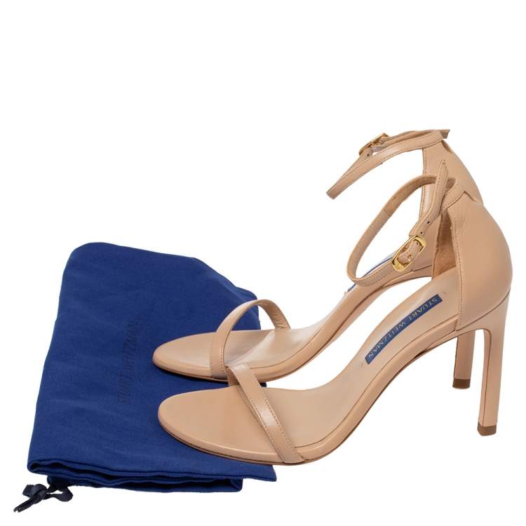 Pre Owned Stuart Weitzman Beige Leather Ankle Strap Open Toe Sandals Size 35