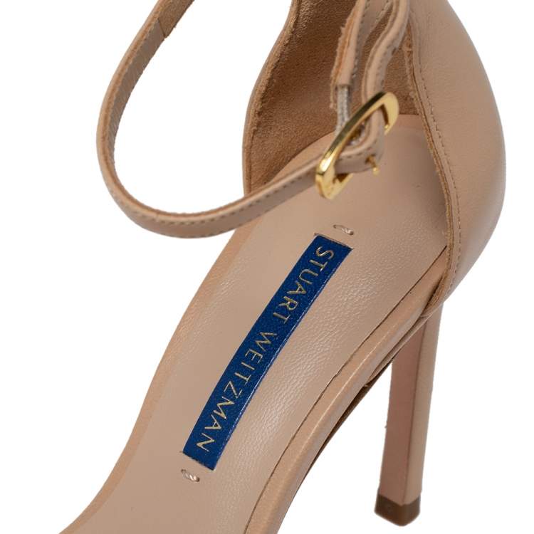 Pre Owned Stuart Weitzman Beige Leather Ankle Strap Open Toe Sandals Size 35