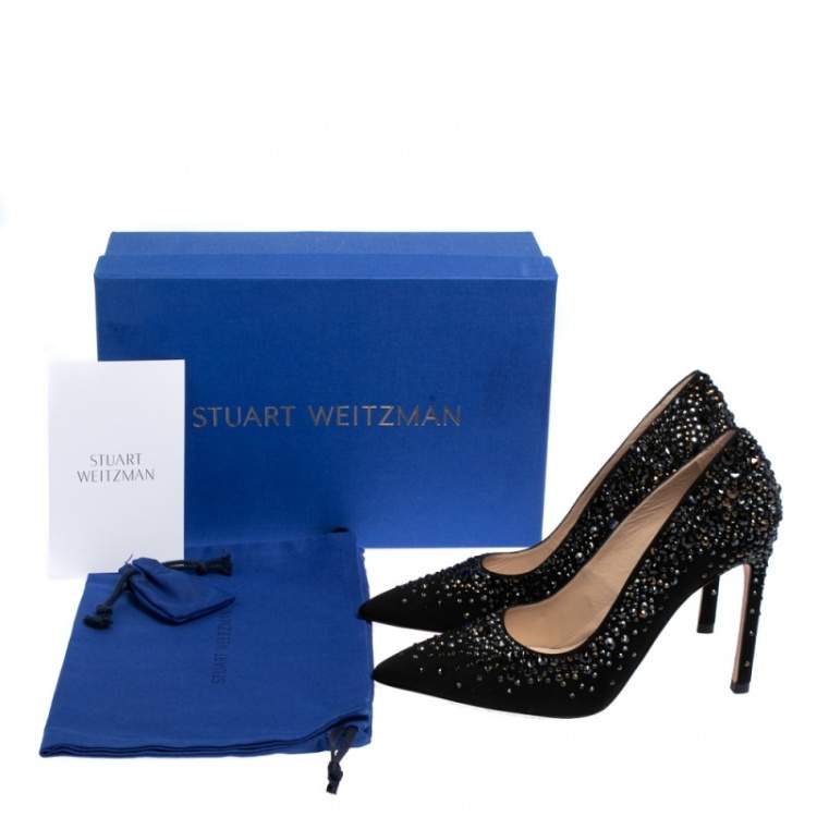 Pre Owned Stuart Weitzman Black Suede Crystal Embellished Lalaina Pumps Size 38