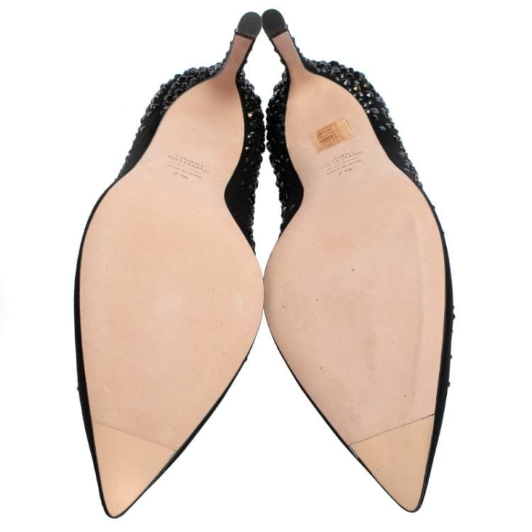 Pre Owned Stuart Weitzman Black Suede Crystal Embellished Lalaina Pumps Size 38