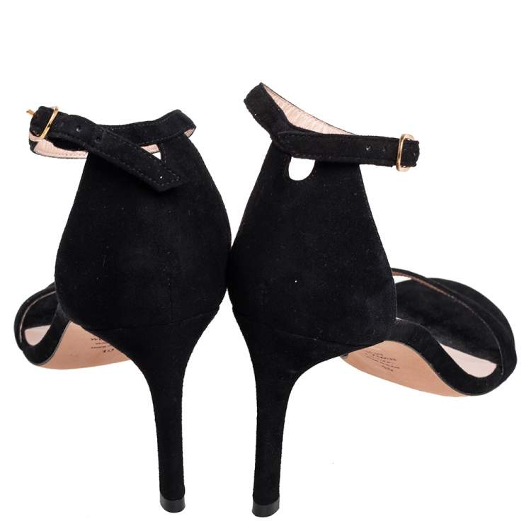Pre Owned Stuart Weitzman Black Suede Nudist Open Toe Ankle Strap Sandals Size 41