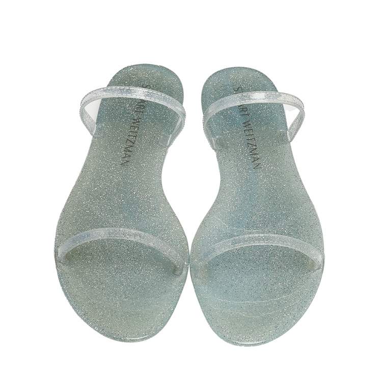 Pre Owned Stuart Weitzman Silver Glitter Jelly Flat Slide Sandals Size 41