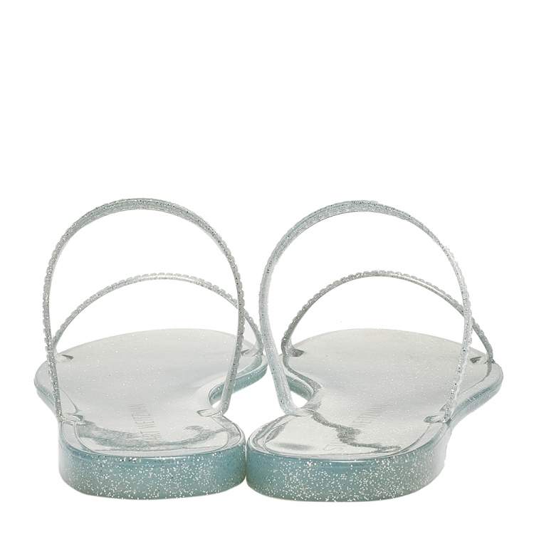 Pre Owned Stuart Weitzman Silver Glitter Jelly Flat Slide Sandals Size 41