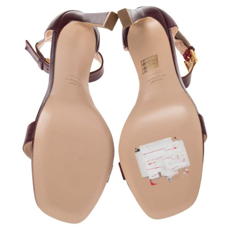 Pre Owned Stuart Weitzman Burgundy Leather Nudist  Sandals Size 38