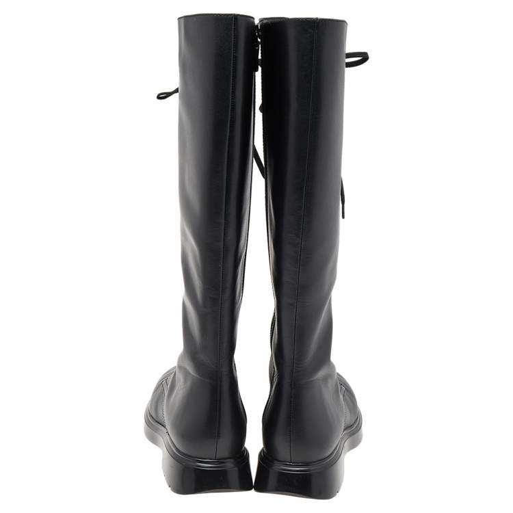 Pre Owned Stuart Weitzman Black Leather Knee Length Lace Up Boots Size 40