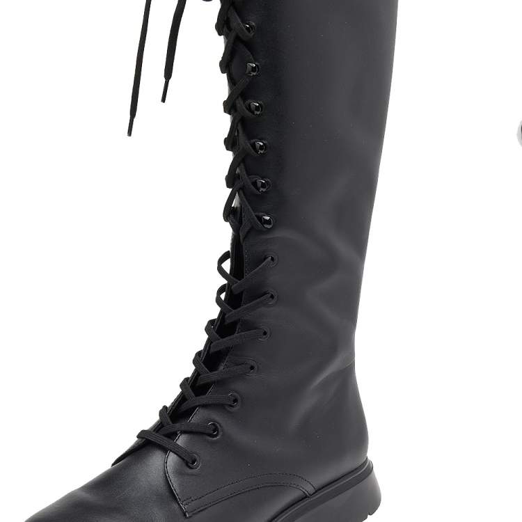 Pre Owned Stuart Weitzman Black Leather Knee Length Lace Up Boots Size 40