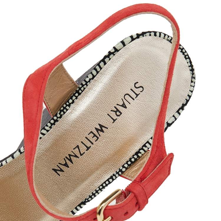 مملوكة مسبقًا Stuart Weitzman Gold/Orange Leather Cork Wedge Platform Ankle Strap Sandals Size 40