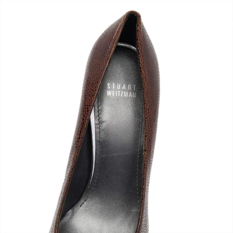 Pre Owned Stuart Weitzman Brown Embossed Leather Platform Pumps Size 41
