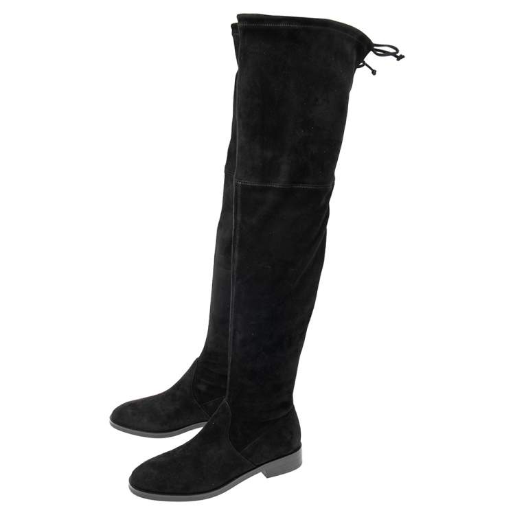 Pre Owned Stuart Weitzman Black Suede Lowland Over The Knee Boots Size 38