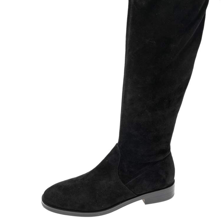 Pre Owned Stuart Weitzman Black Suede Lowland Over The Knee Boots Size 38