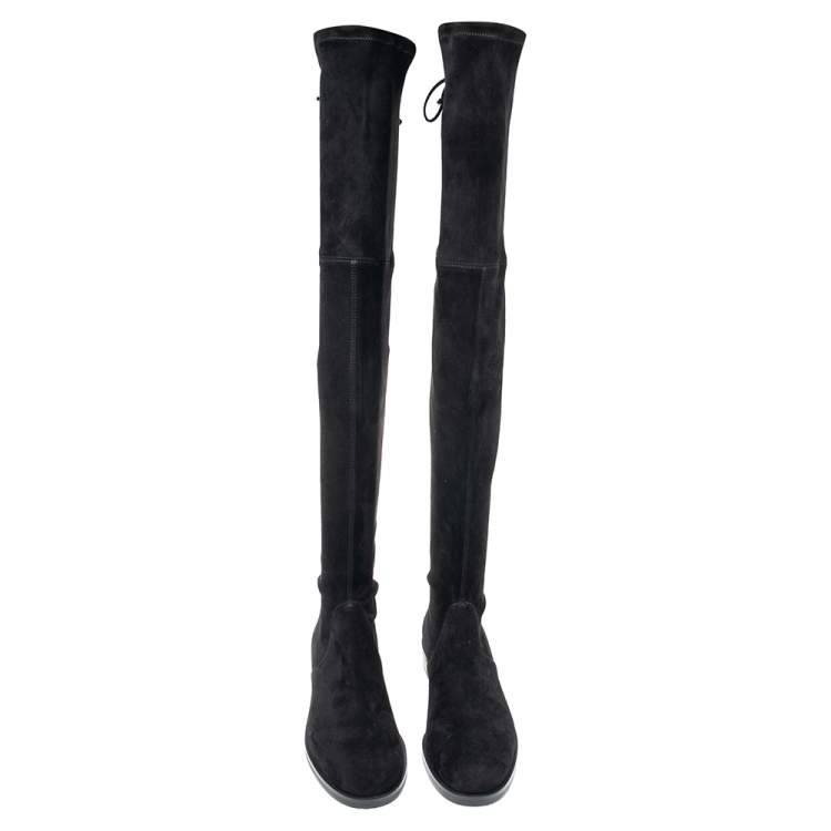 Pre Owned Stuart Weitzman Black Suede Lowland Over The Knee Boots Size 38