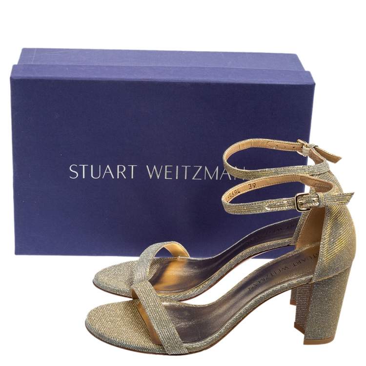 مملوكة مسبقًا Stuart Weitzman Grey/Silver Fabric Nudist  Ankle Strap Open Toe Sandals Size 39