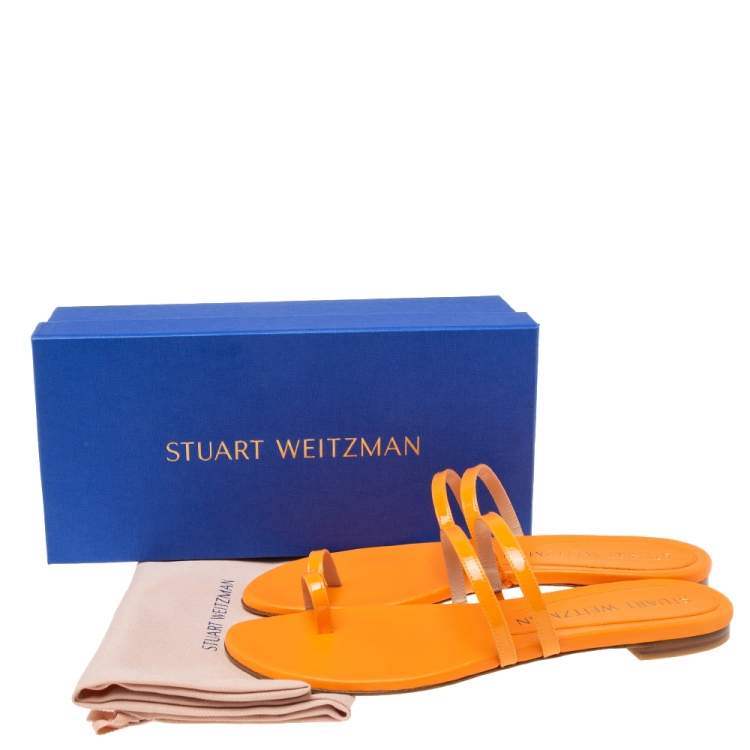 Pre Owned Stuart Weitzman Orange  Patent Ring Toe  Flat Sandals Size 39.5
