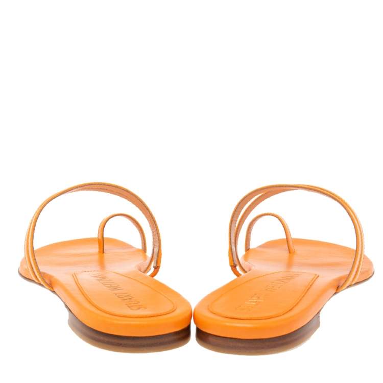 Pre Owned Stuart Weitzman Orange  Patent Ring Toe  Flat Sandals Size 39.5