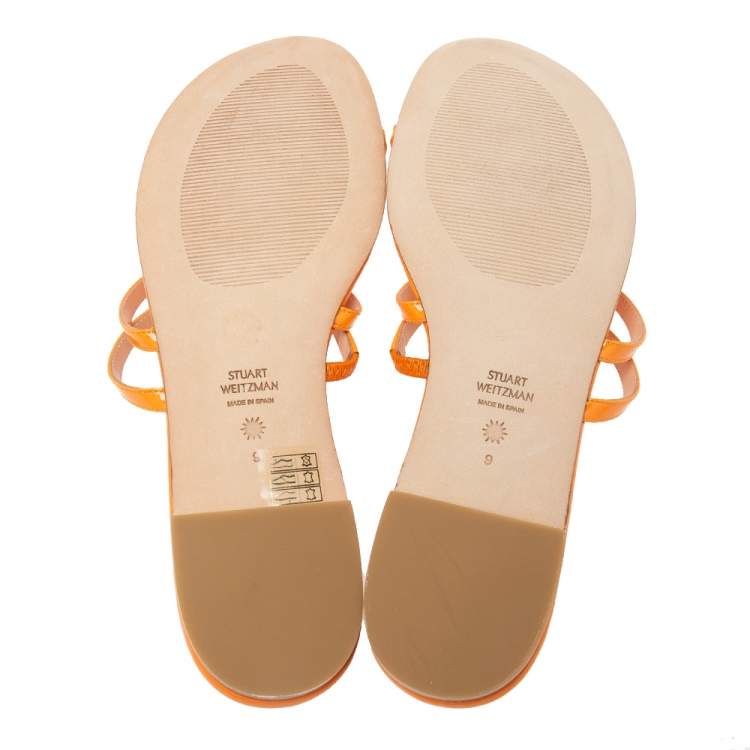 Pre Owned Stuart Weitzman Orange  Patent Ring Toe  Flat Sandals Size 39.5