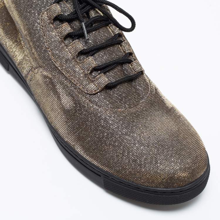 Pre Owned Stuart Weitzman Gold Lurex Fabric Lace-Up Sneakers Size 37