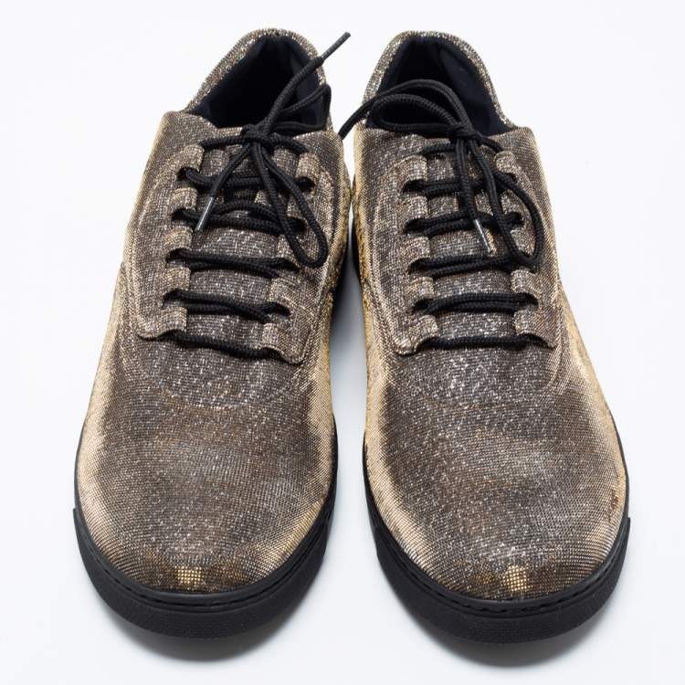 Pre Owned Stuart Weitzman Gold Lurex Fabric Lace-Up Sneakers Size 37