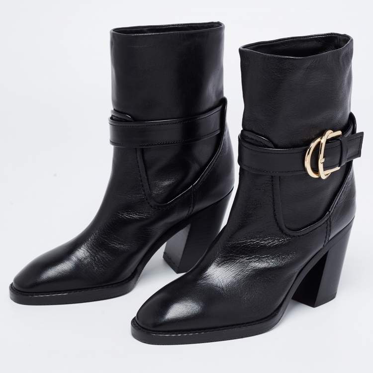 Pre Owned Stuart Weitzman Black Leather Ankle Length Block Heel Boots Size 36
