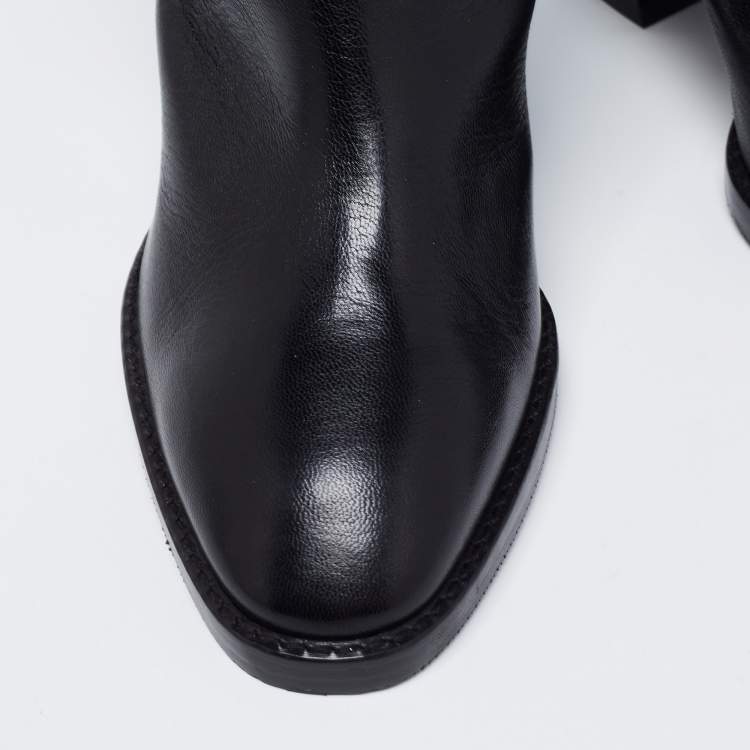 Pre Owned Stuart Weitzman Black Leather Ankle Length Block Heel Boots Size 36