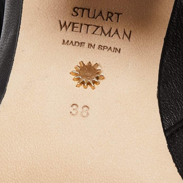 Pre Owned Stuart Weitzman Black Leather and Suede Lucinda Fold-over Boots  Size 38