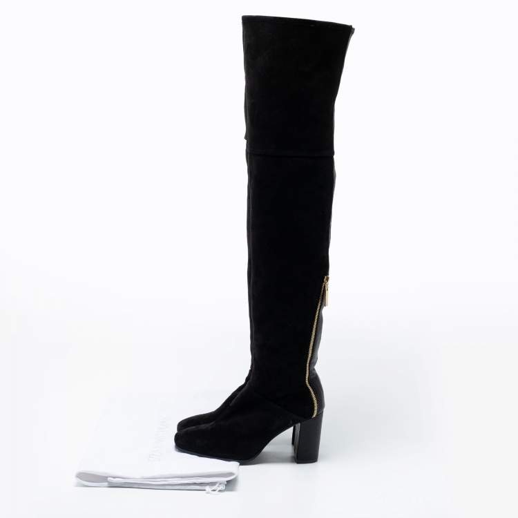 Pre Owned Stuart Weitzman Black Suede Knee Length Boots Size 36.5