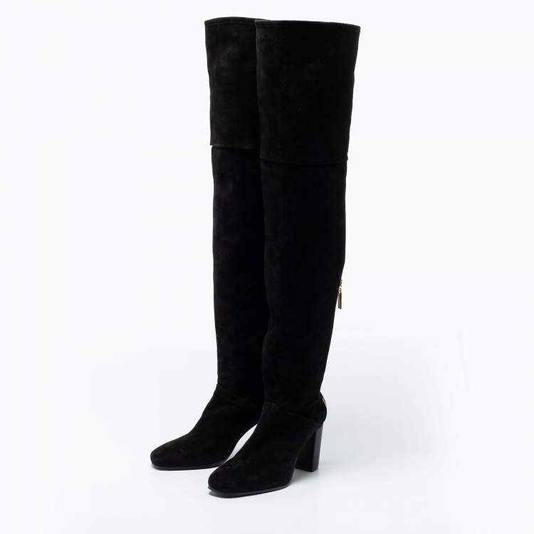 Pre Owned Stuart Weitzman Black Suede Knee Length Boots Size 36.5
