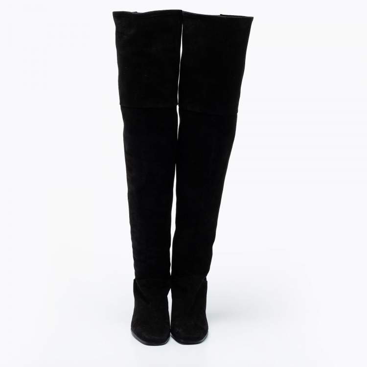 Pre Owned Stuart Weitzman Black Suede Knee Length Boots Size 36.5