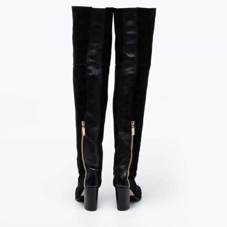 Pre Owned Stuart Weitzman Black Suede Knee Length Boots Size 36.5