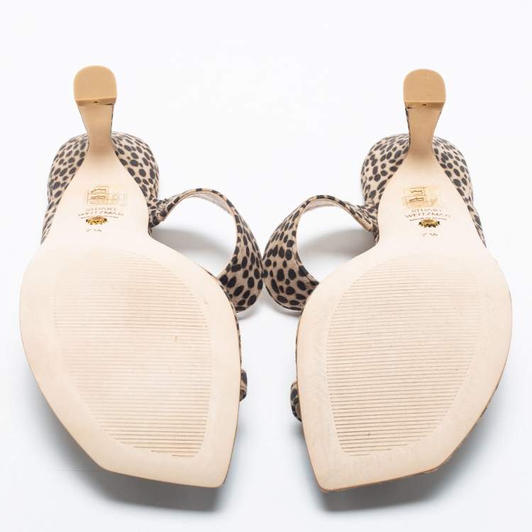 Pre Owned Stuart Weitzman Brown/Beige Suede Leopard Print Mule Slides Size 38