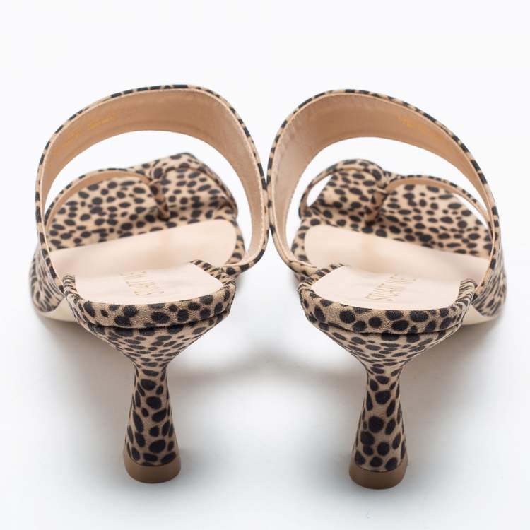 Pre Owned Stuart Weitzman Brown/Beige Suede Leopard Print Mule Slides Size 38