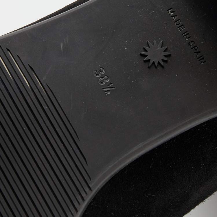 Pre Owned Stuart Weitzman Black Suede And Fabric Knee Length Boots Size 38.5