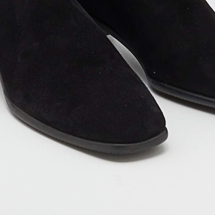 Pre Owned Stuart Weitzman Black Suede And Fabric Knee Length Boots Size 38.5