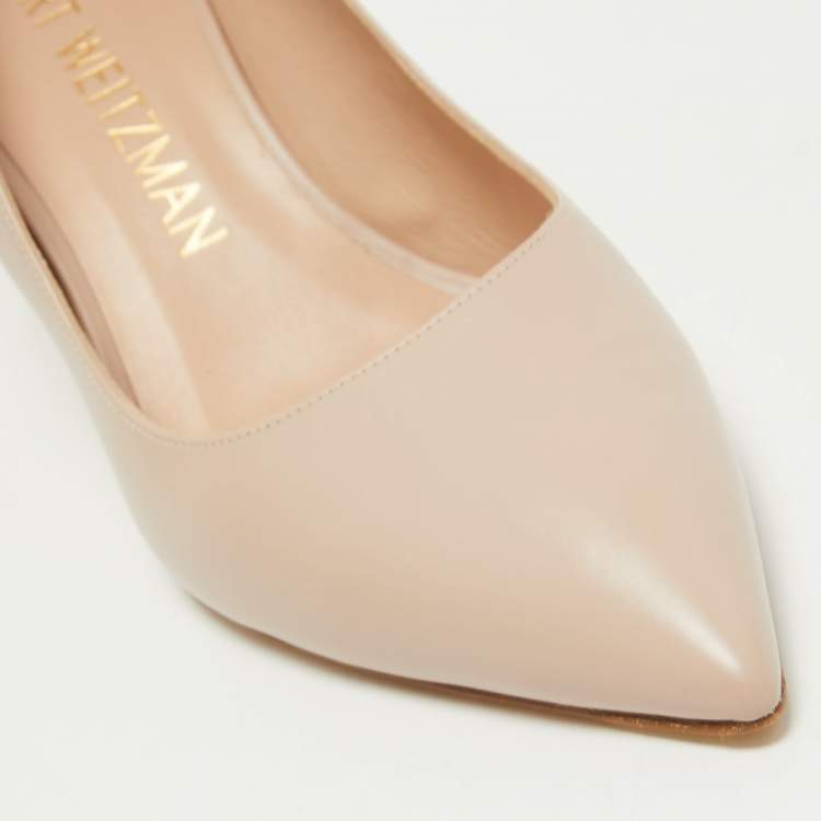 Pre Owned Stuart Weitzman Beige Leather Block Heel Pointed Pumps Size 40
