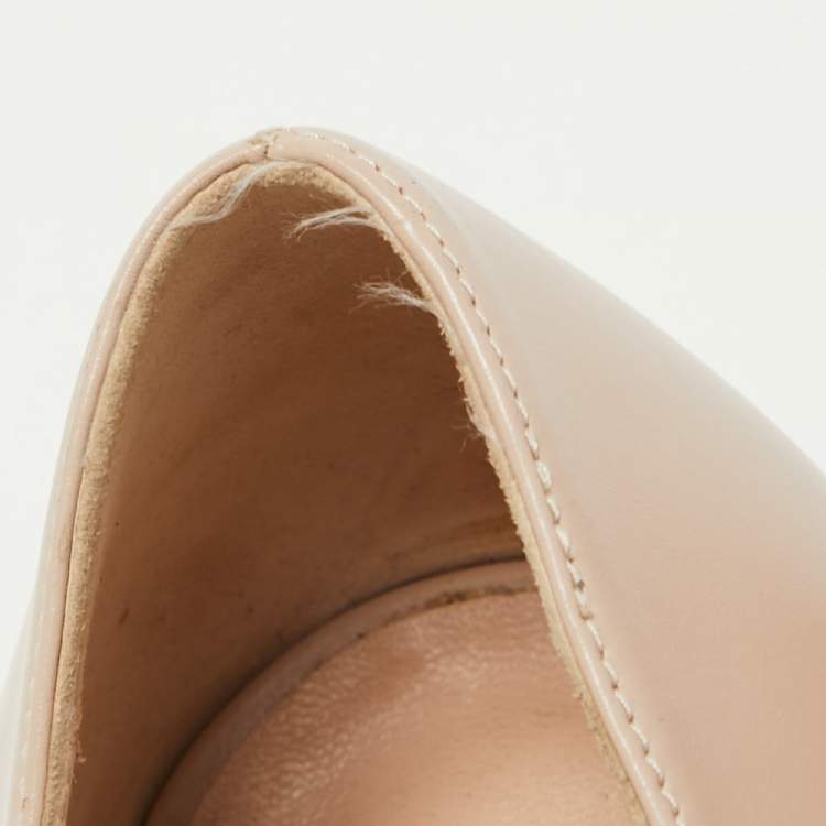Pre Owned Stuart Weitzman Beige Leather Block Heel Pointed Pumps Size 40