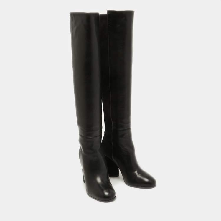 Pre Owned Stuart Weitzman Black Suede and Leather Knee Length Boots Size 36