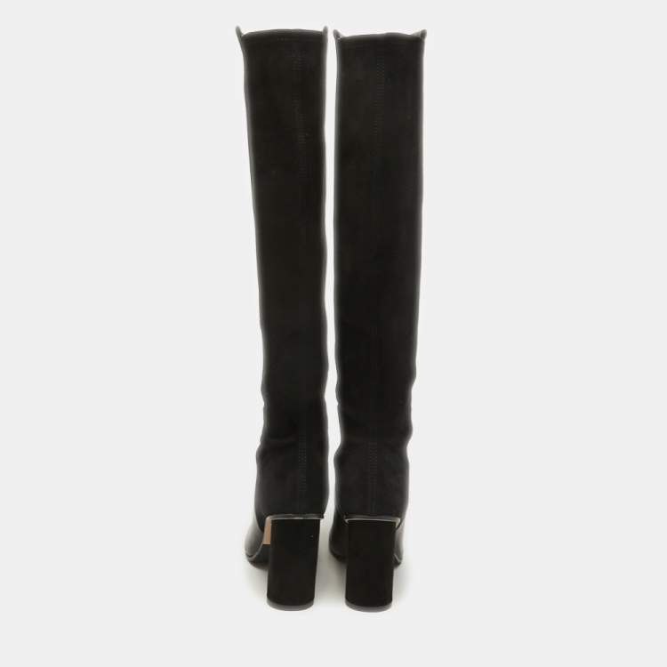 Pre Owned Stuart Weitzman Black Suede and Leather Knee Length Boots Size 36