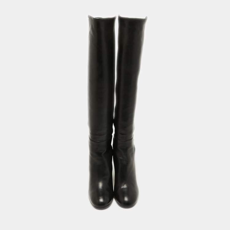 Pre Owned Stuart Weitzman Black Suede and Leather Knee Length Boots Size 36