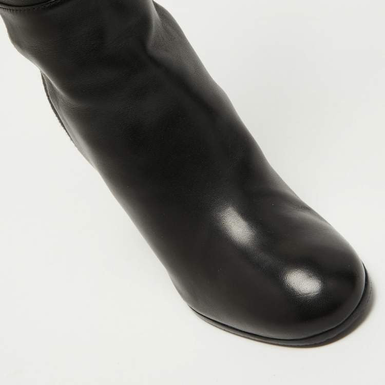 Pre Owned Stuart Weitzman Black Suede and Leather Knee Length Boots Size 36