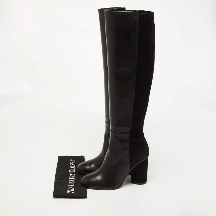 Pre Owned Stuart Weitzman Black Suede and Leather Knee Length Boots Size 36