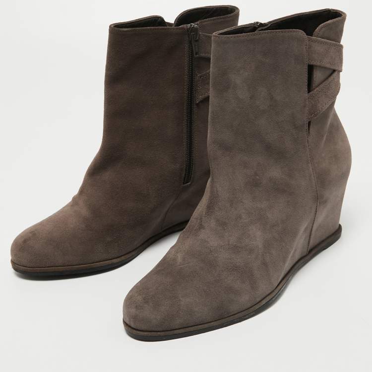 Pre Owned Stuart Weitzman Brown Suede Wedge Ankle Boots Size 39