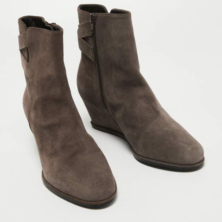 Pre Owned Stuart Weitzman Brown Suede Wedge Ankle Boots Size 39