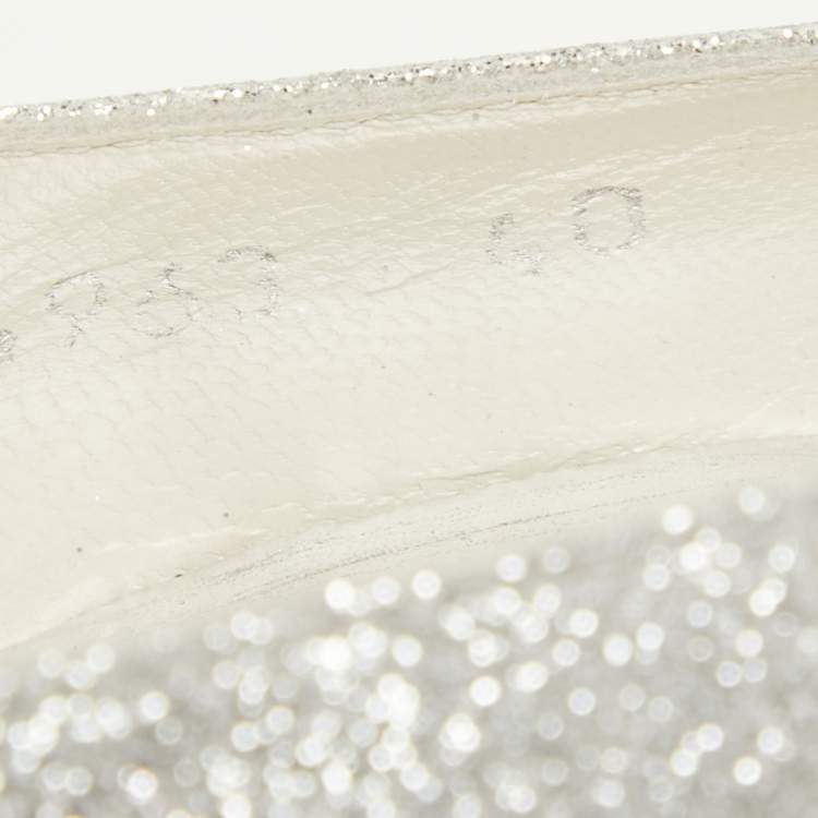 Pre Owned Stuart Weitzman Silver Leather and Glitter Wedge Pumps Size 40